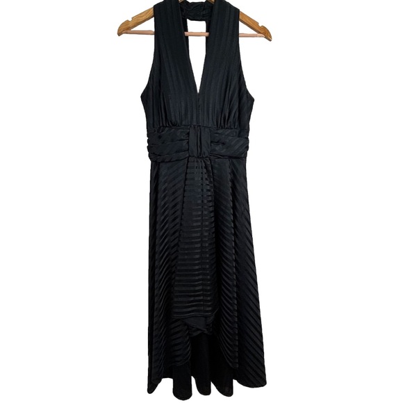 Vintage Y2K Black Satin Dress 12 JC Penny Halter High Low Witchy Whimsigoth 90s - Picture 1 of 11